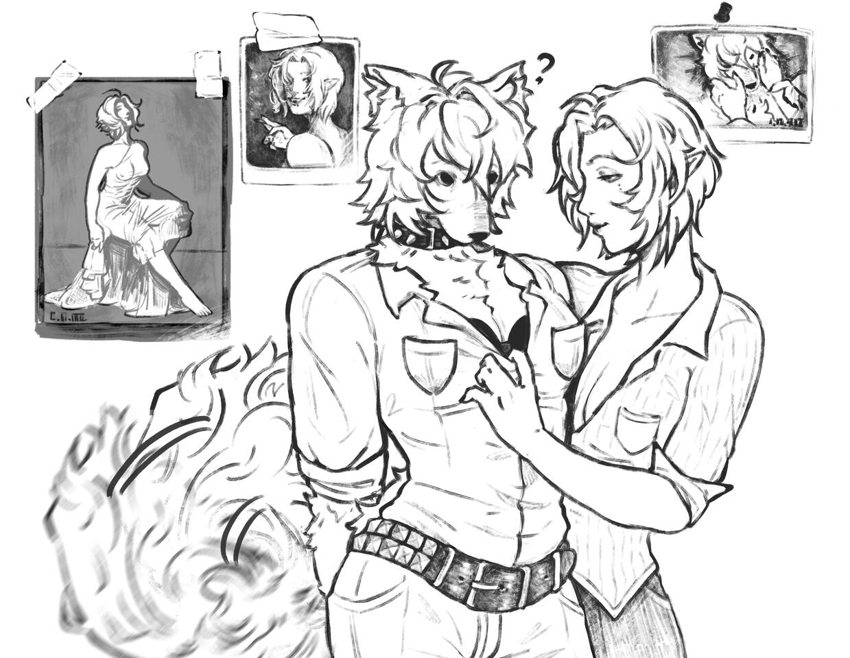 monochrome + 1 additional character + 3 bonus drawings + furry discount = €32.40